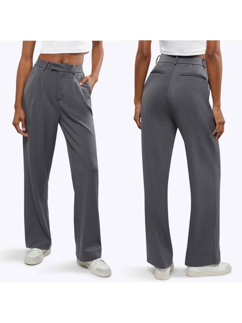 CUTS CLOTHING Essential Pant Gray High Rise Wide Leg Pleated Trouser Size 4